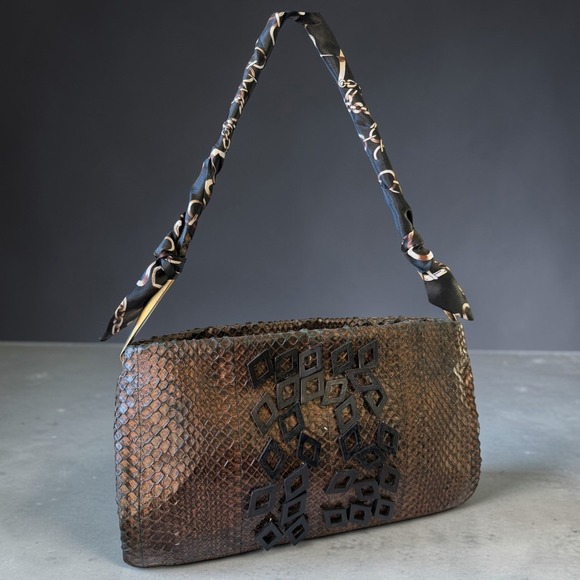 Bottega Veneta Handbags - Vintage Bottega Veneta Python Shoulder Bag Metallic Bronze Exotic Leather Italy